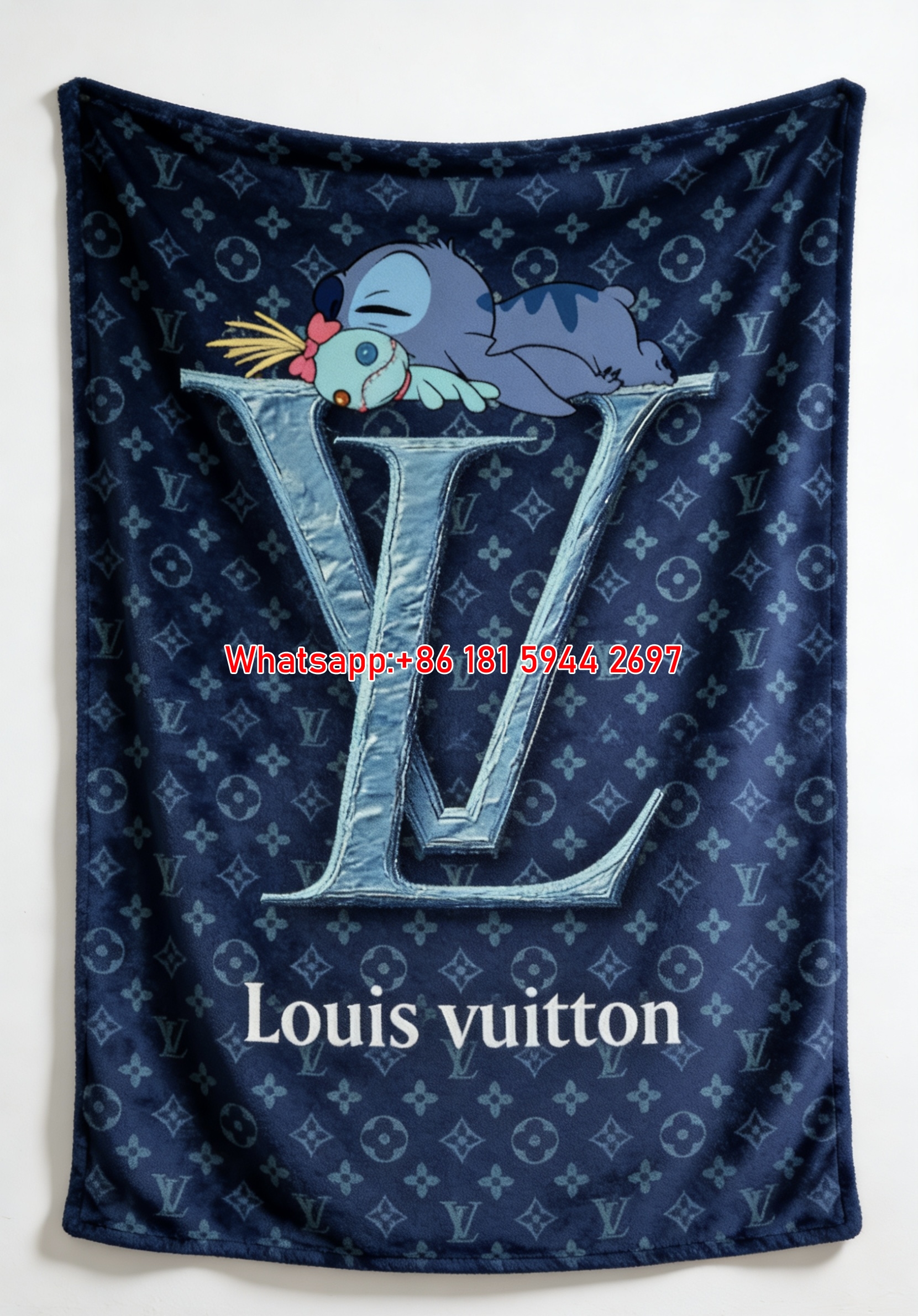 Stitch Luxury Blanket Blue Monogram Throw IMG_3585